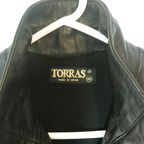 Vintage Torras Black Leather Jacket Mens Size 48 Made In Spain Pure Wool Lining - Picture 3 of 12